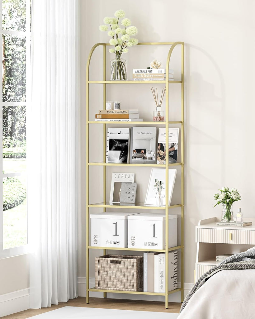 Bookcase Bookshelf, Tempered Glass Arched Bookshelf