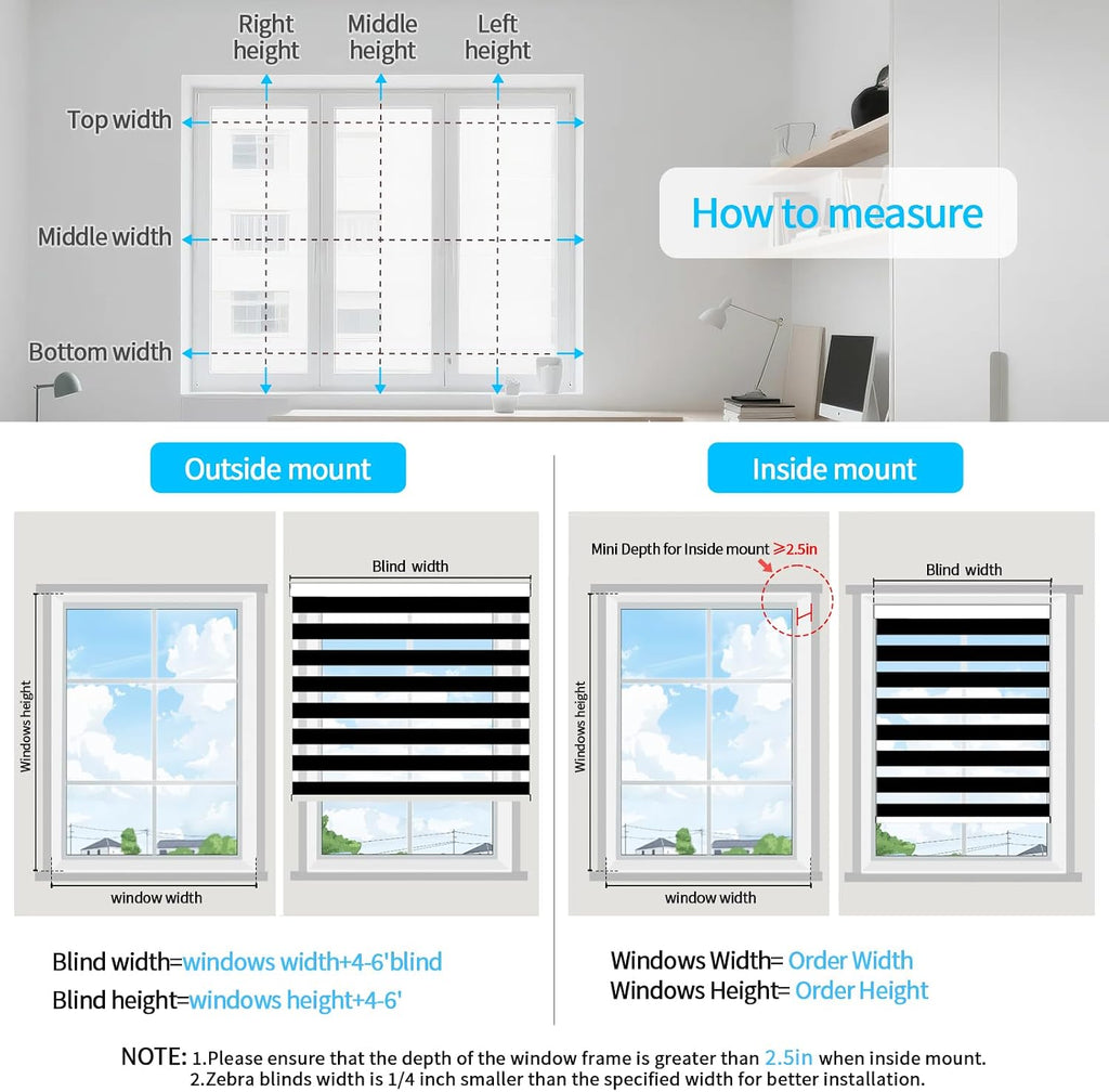 Cordless Zebra Blinds for Windows (29" W X 72" H, White) Free-Stop Zebra Roller Shades Dual Layer Light Filtering