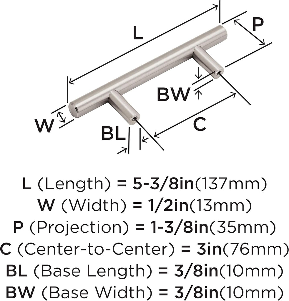Bar Pulls 3 inch (76 mm) Center to Center Satin Nickel Cabinet Pull - 10 Pack, 10BX40515G10