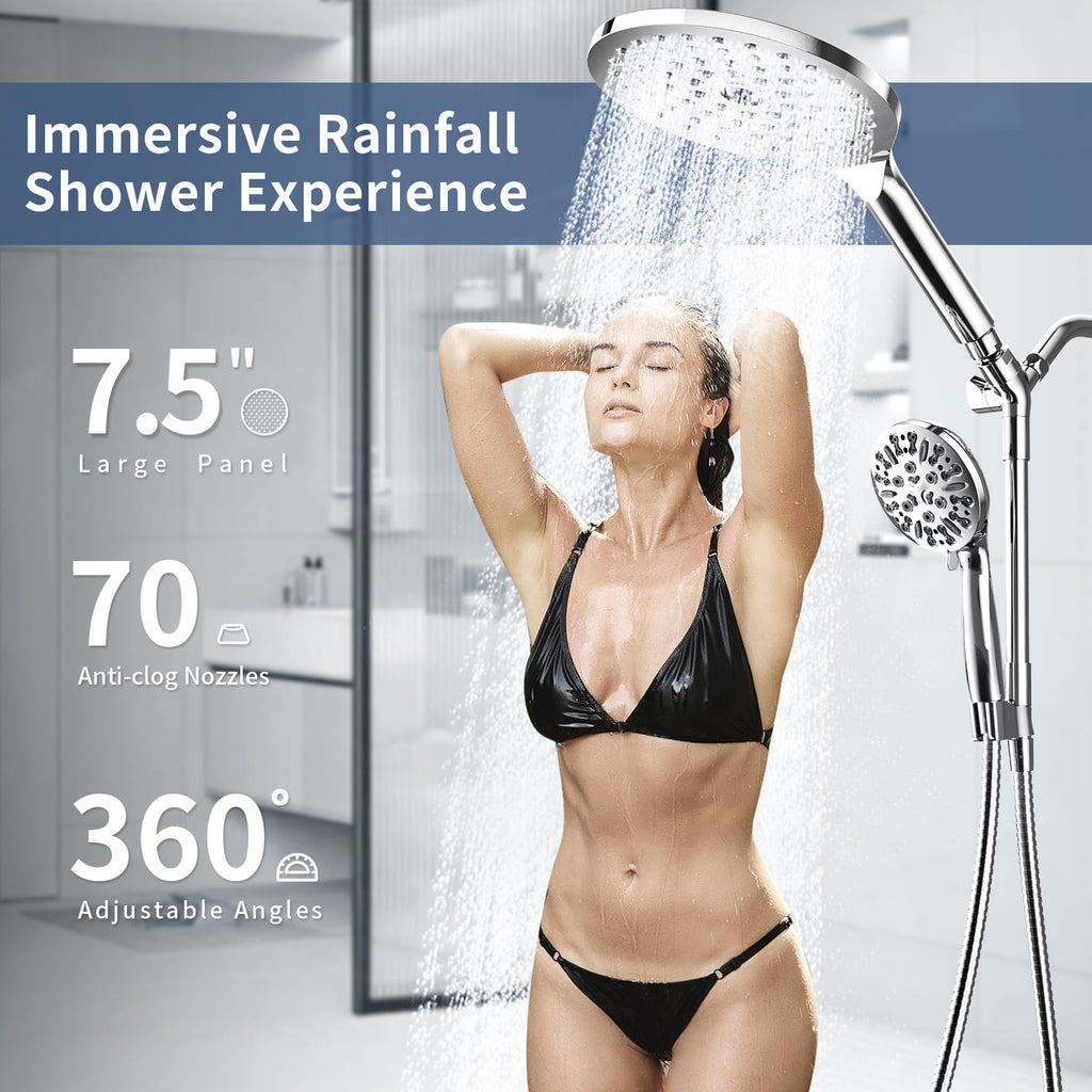 High Pressure Dual Shower Head with Handheld Spray Combo