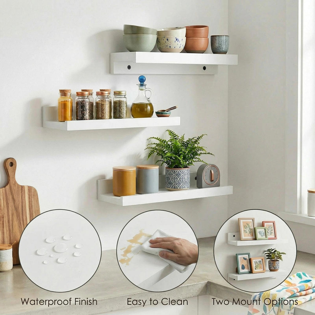 Small Floating Shelves, Natural Wooden Display Wall Shelf for Picture Ledge, Nursery Floating Shelves, White, Wall
