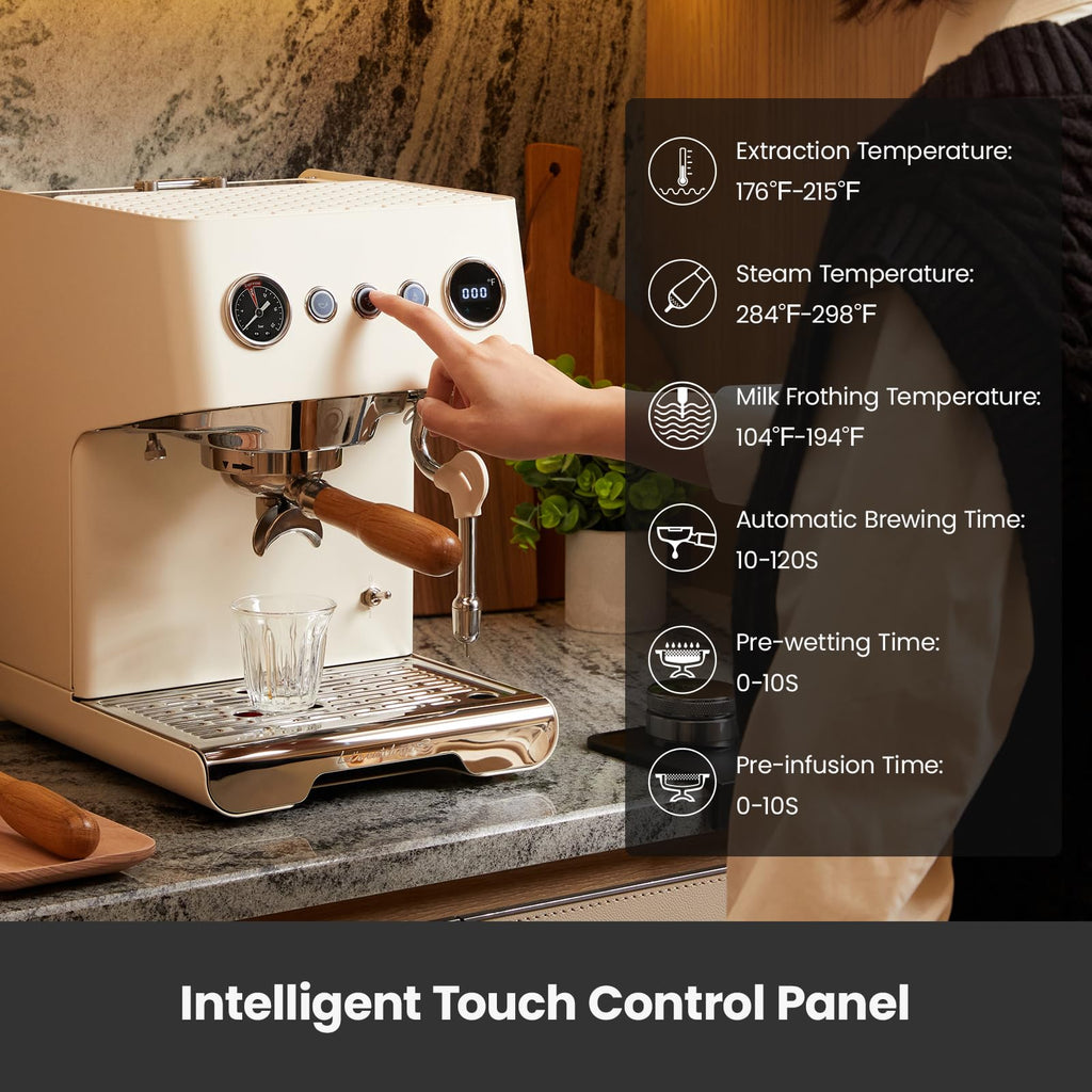 Espresso Machine, 15 Bar Professional Coffee Maker with Adjustable Pressure & Automatic Milk Frother, Dual PID