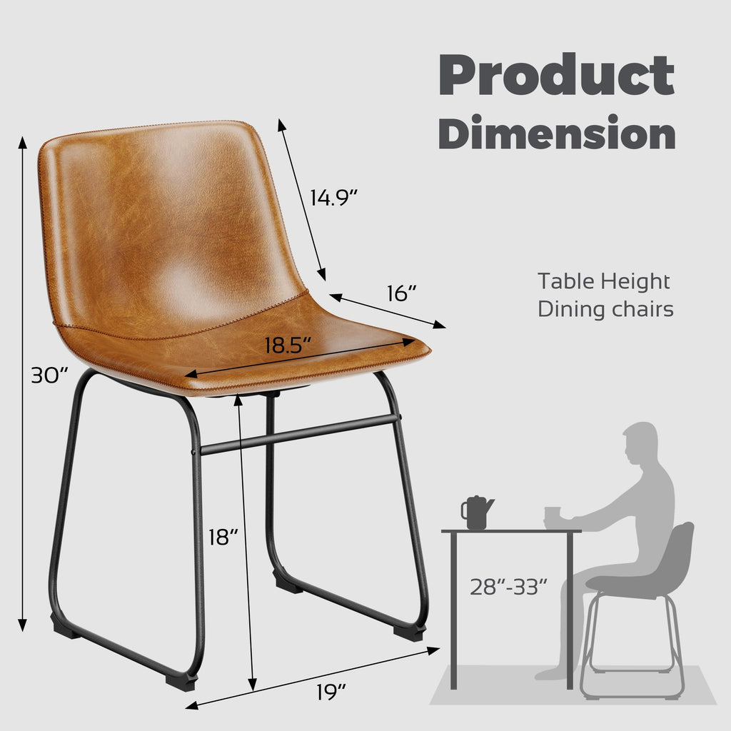 Dining Chairs Set of 2, 18in PU Leather Modern Kitchen Chairs, Brown