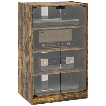 Media Cabinet, 4-Tier Stereo Cabinet, Modern Audio Video Media Stand with Adjustable Shelves, Tempered Glass Doors