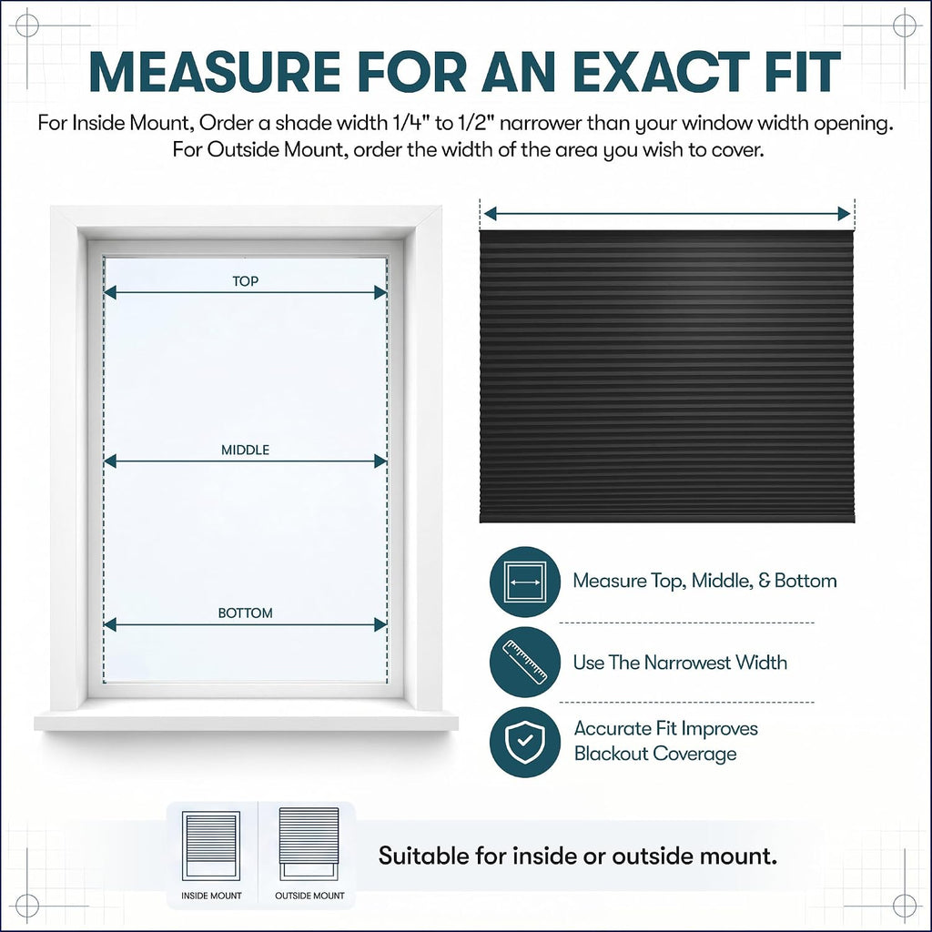 No Drill Cordless Cellular Shade, Black, 19" W x 64" H