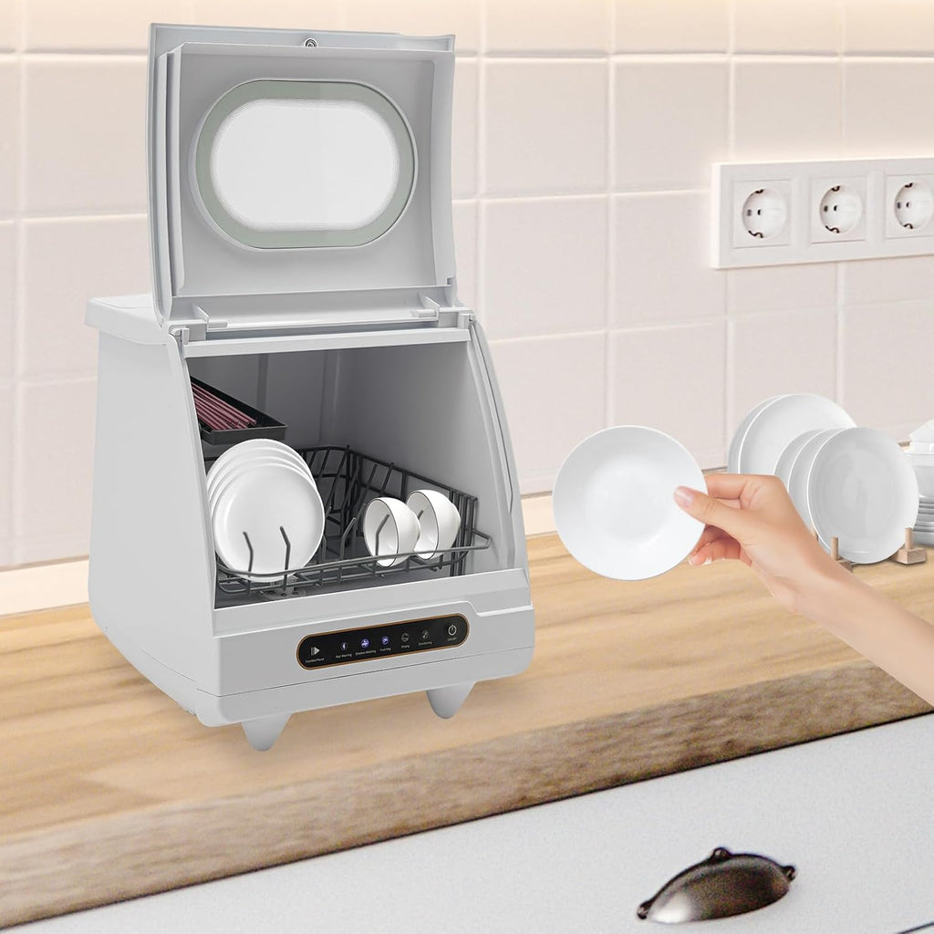 Portable Countertop Dishwasher, Compact Mini Dishwasher with 6-Set Capacity, 12 Spray Nozzles for Apartments/RVs/Dorms