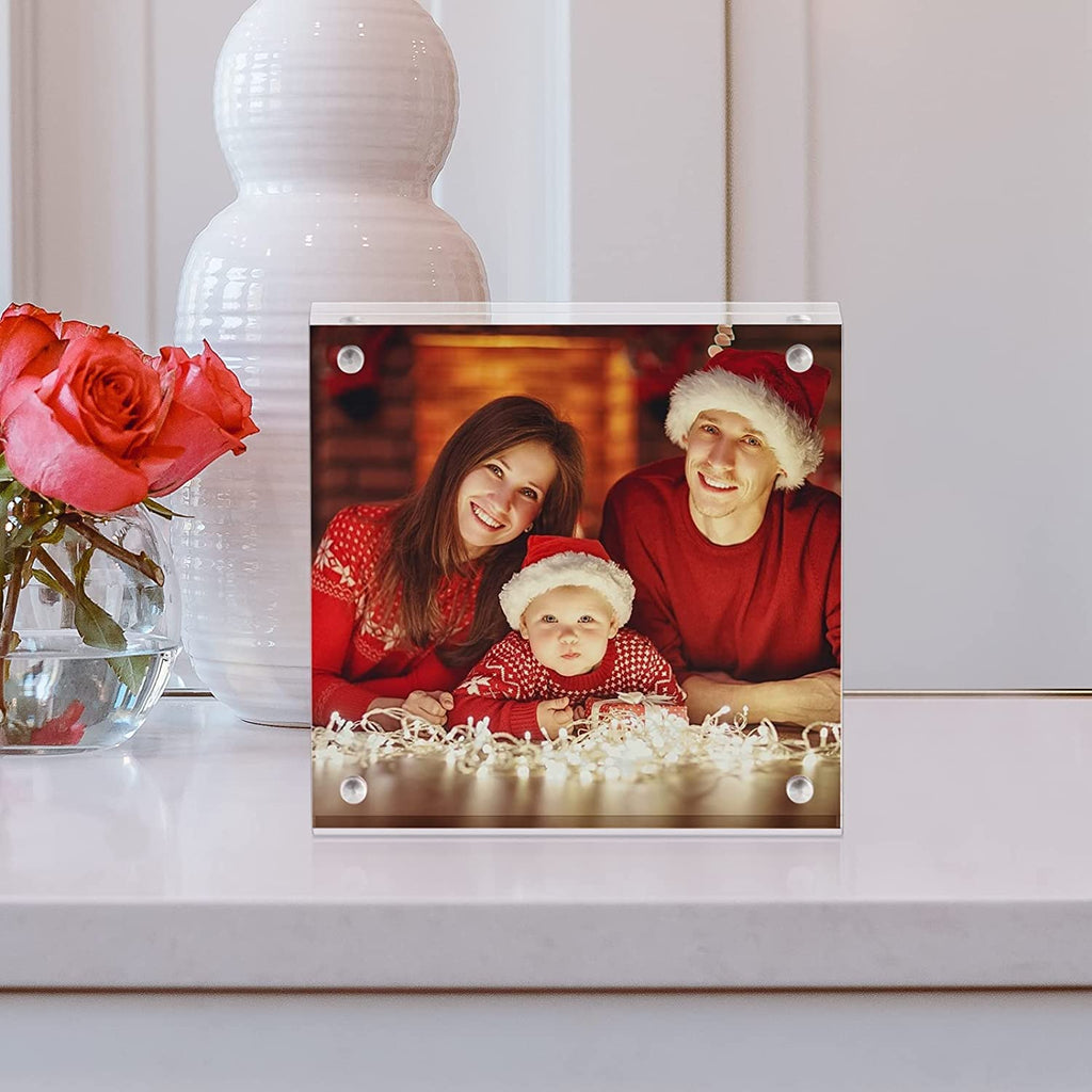 8x8 Acrylic Picture Frame, Clear Frameless 8x8 Inches Photo Frames with Magnetic, Double Sided Transparent Desktop