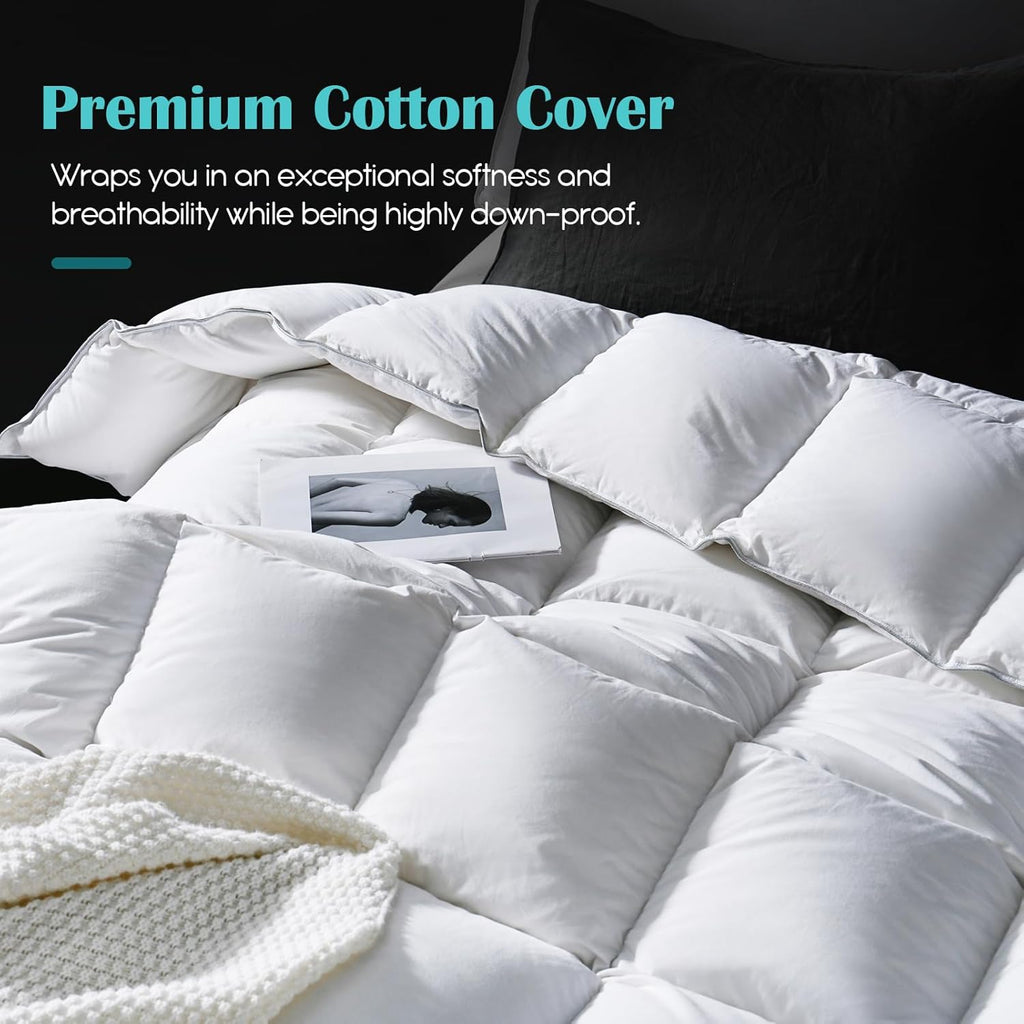 Goose Feather Down Fiber Comforter King, 100% Cotton Cover Ultra Soft Fluffy Duvet Insert King