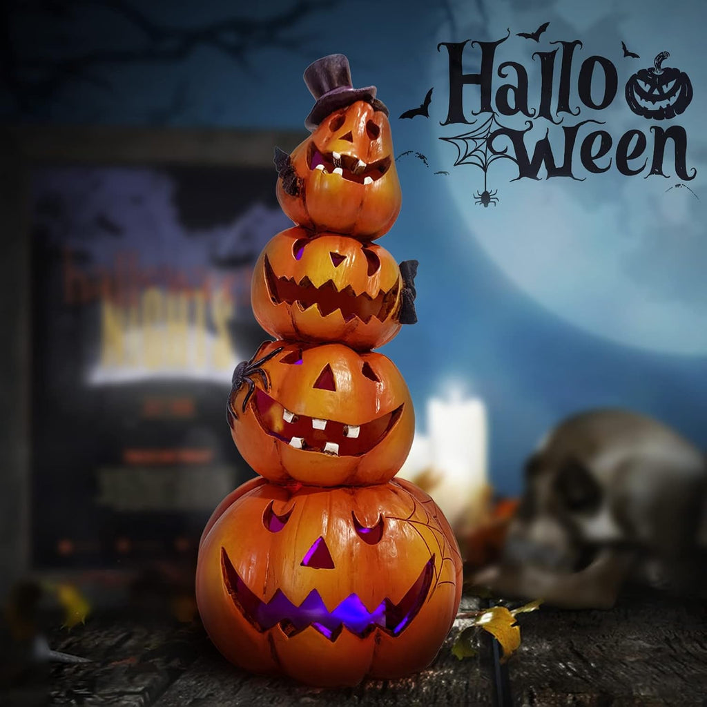 Halloween Pumpkin Decorations Indoor Orange Stacked Pumpkin Figurine