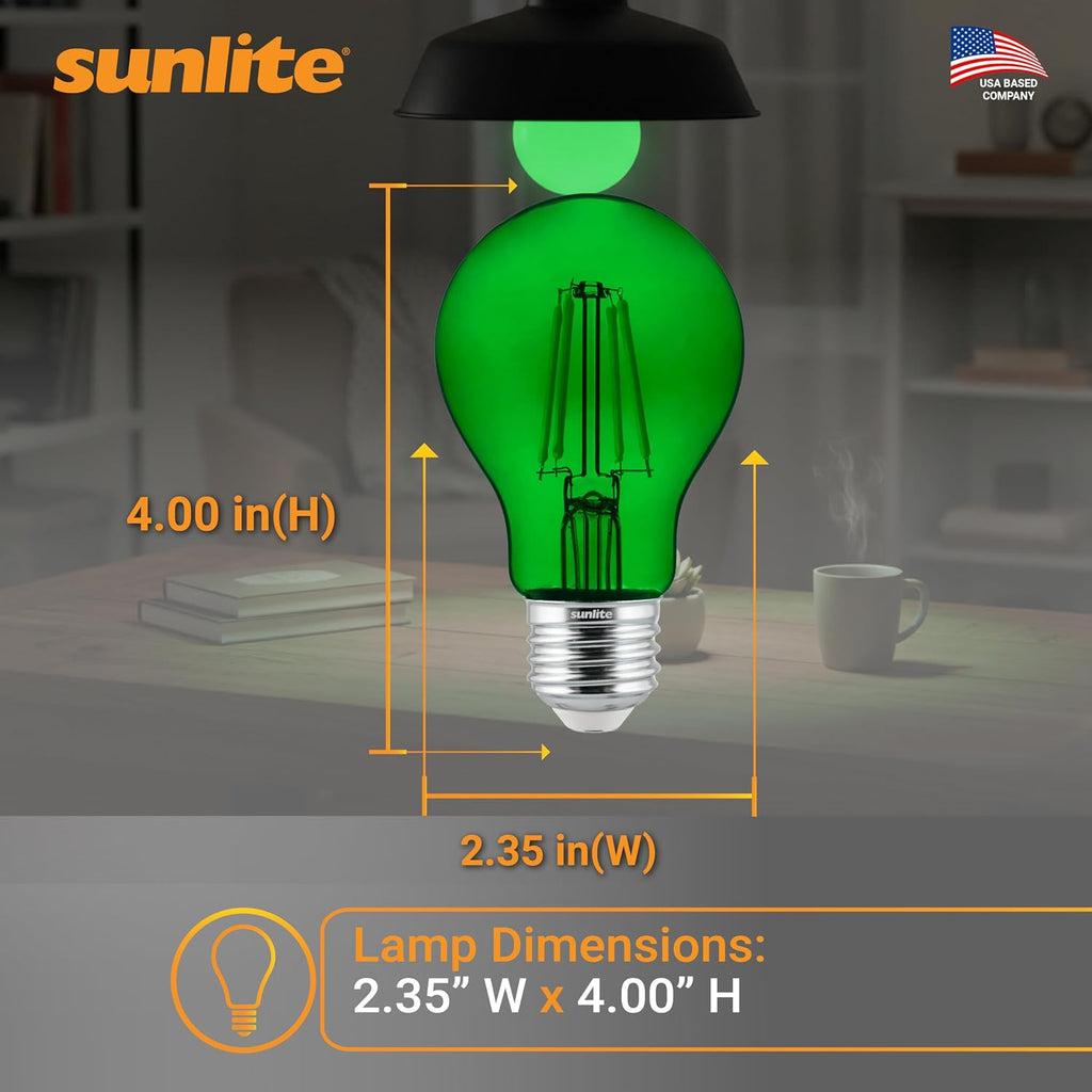 LED Colored Filament A19 Light Bulb, 4.5 Watts, Medium E26 Base, 120 Volts, Transparent Green, Dimmable, 320 Degree