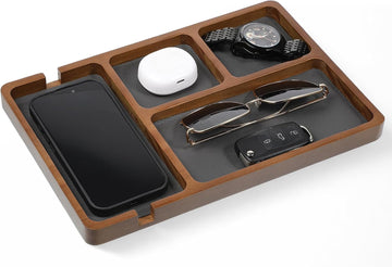 Valet Tray for Men, Black Sandalwood Catch All Tray, Wallet Trays Organizer for Nightstand, Desk, Elegant EDC Valet