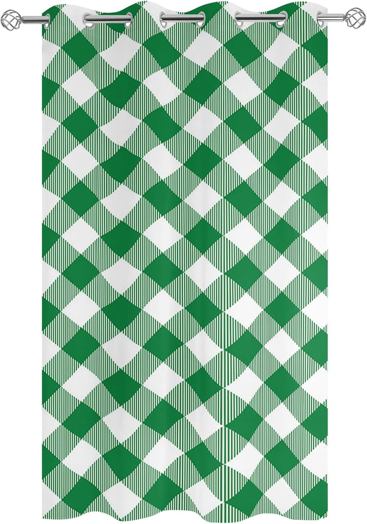 Outdoor Curtains Waterproof, Pastoral Style Deep Green Lattice Grommet Weatherproof Privacy Outsides Curtains for