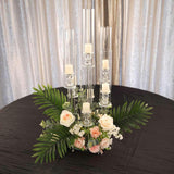 Efavormart 33" Tall - 7 Arms Clear Crystal Cluster Round Candelabra, Pillar Candle Holders with Mirror Base - Perfect