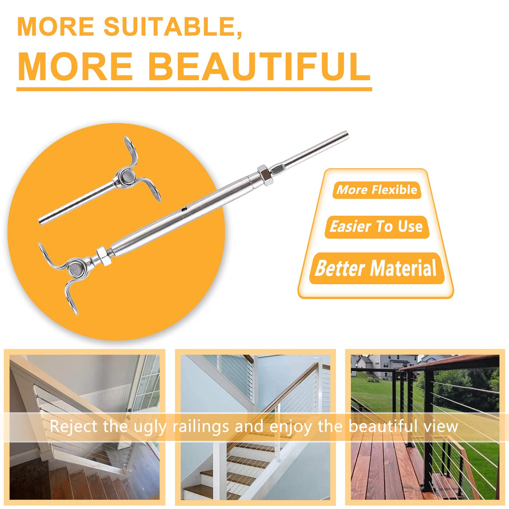 36 Pairs T316 Stainless Steel Cable Railing Kit Fit 1/8" Wire Rope