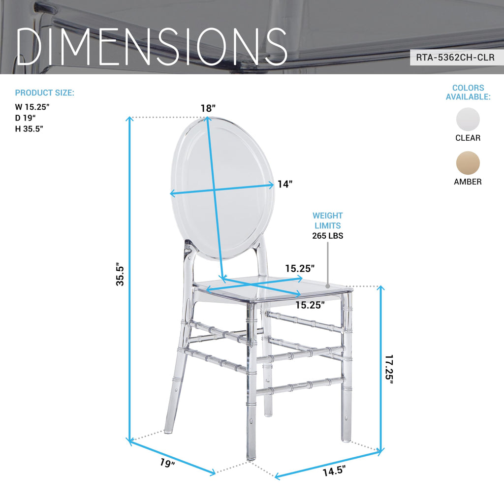 Ballroom Ghost Chairs, Stackable Acrylic, Modern, Set of 2, Clear