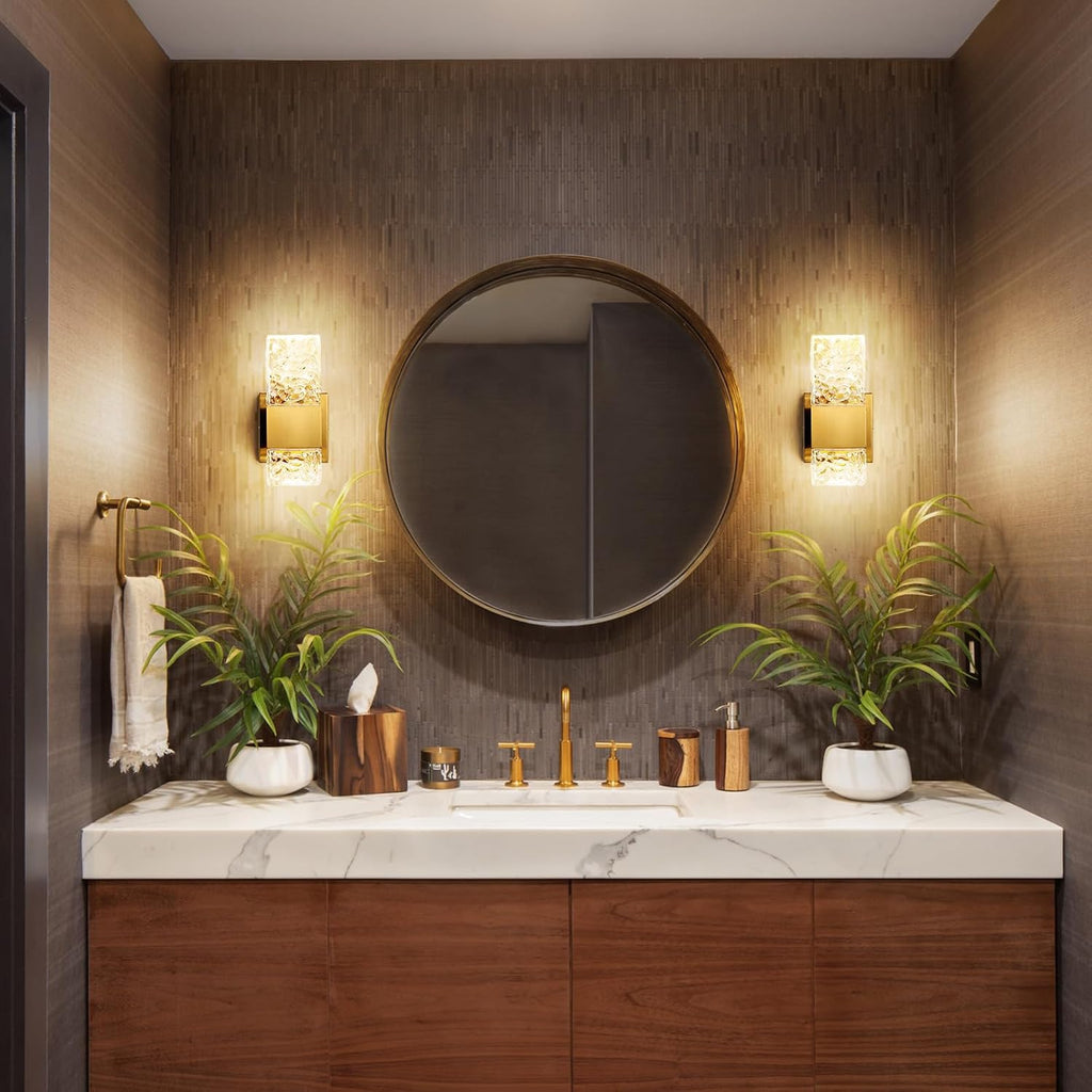 Gold Sconces Wall Lighting - Crystal Wall Sconces Set of Two Modern Bathroom Vanity Light Fixtures Hardwire Modern