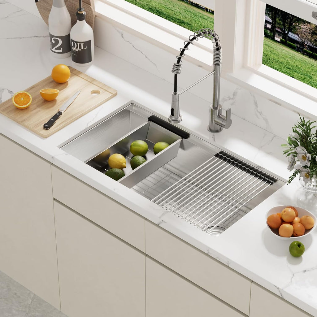 33 Inch Kitchen Sinks Undermount - 33" x 19" Stainless Steel Undermount Workstation 16 Gauge Single Bowl Deep Under