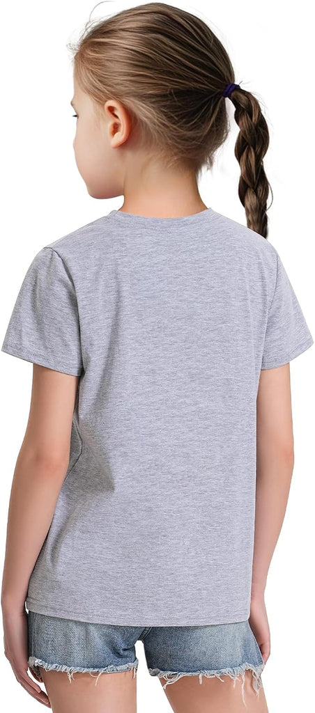 4 Pack Girls Short Sleeve Shirts Cotton T-Shirts Summer Basic Tees