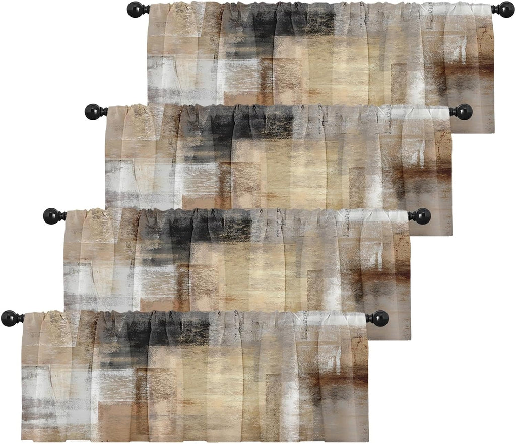 4 Pack Valances Window Treatments, Brown Abstract Modern Art Blackout Drapes Adjustable Curtain for Windows Living
