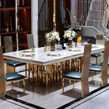 Luxury Style Marble Dining Table Modern Rectangle Kitchen Dining Room Table Gold Metal Pedestal Table-Table