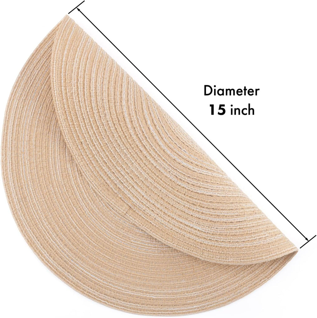 Round Braided Placemats Washable Woven Heat Resistant Table Mats Dining Tables 15 inch Round Place Mats - Set of 8