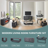 48" Modern Coffee Table, 2-Tier Minimalist Center Table with Storage Shelf, Curved Profile Design