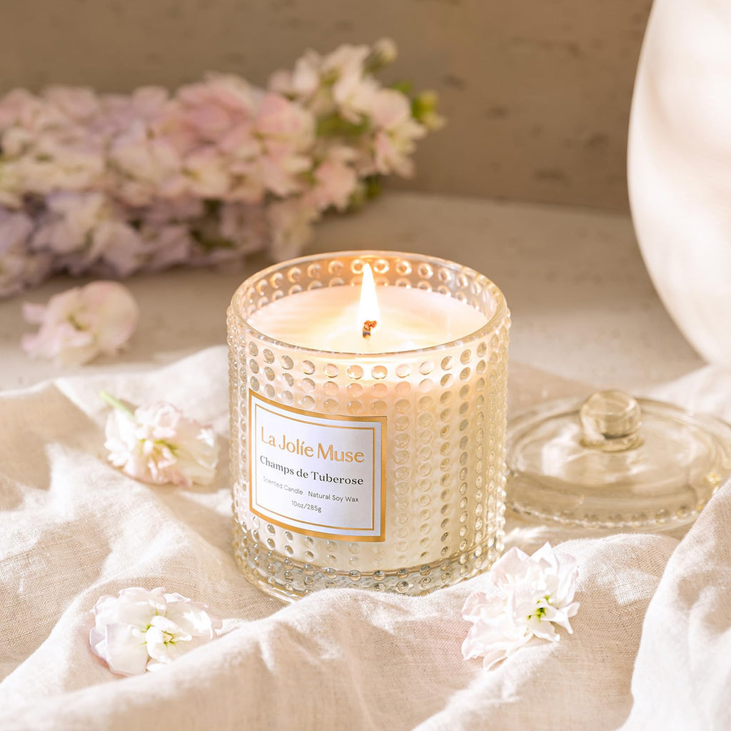 Tuberose Floral Scented Candles, Natural Soy, 55 Hrs