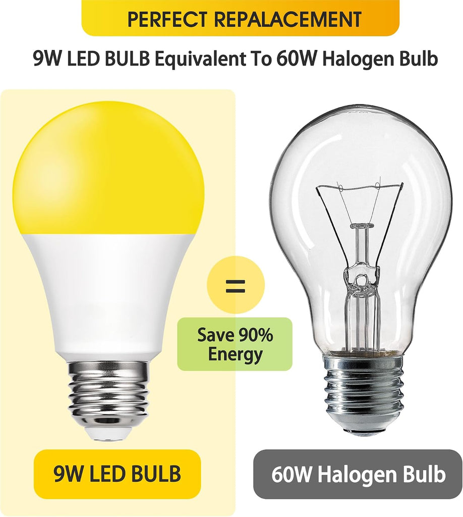 Yellow Bug Light Bulbs Outdoor, 9W (60W Equivalent) Amber 2000K LED Light Bulb for Outside, Backyard, Porch
