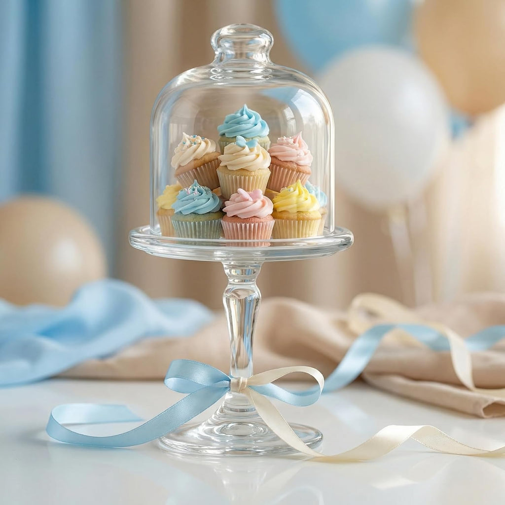 Mini Glass Cake Stand with Dome Lid - Small Pedestal Dessert Stand with Cover, Clear Glass Cupcake & Cookie Display