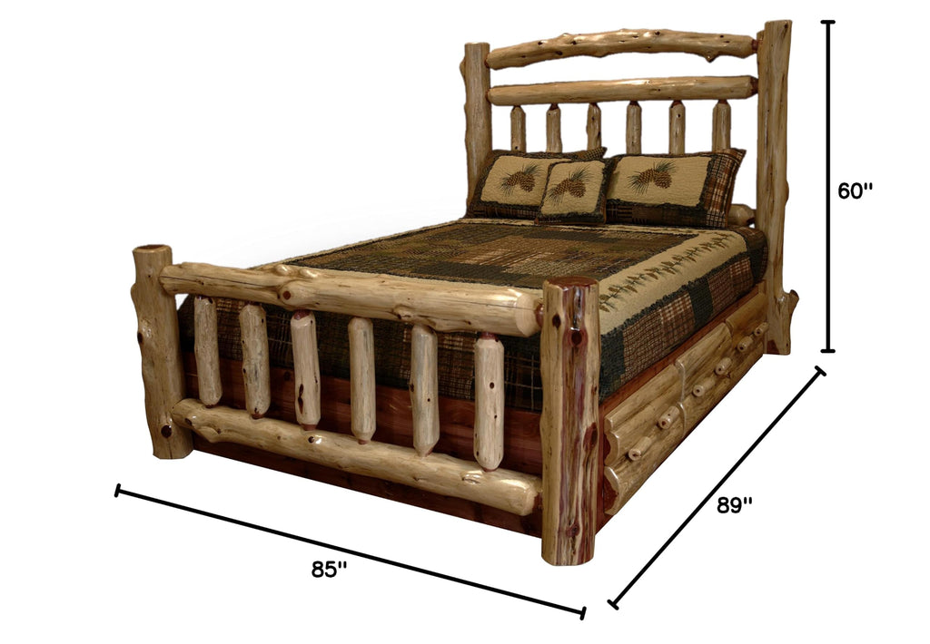 Barn USA - Platform Bed-Red Cedar Log- Amish Made with Double Top Rail and Footboard