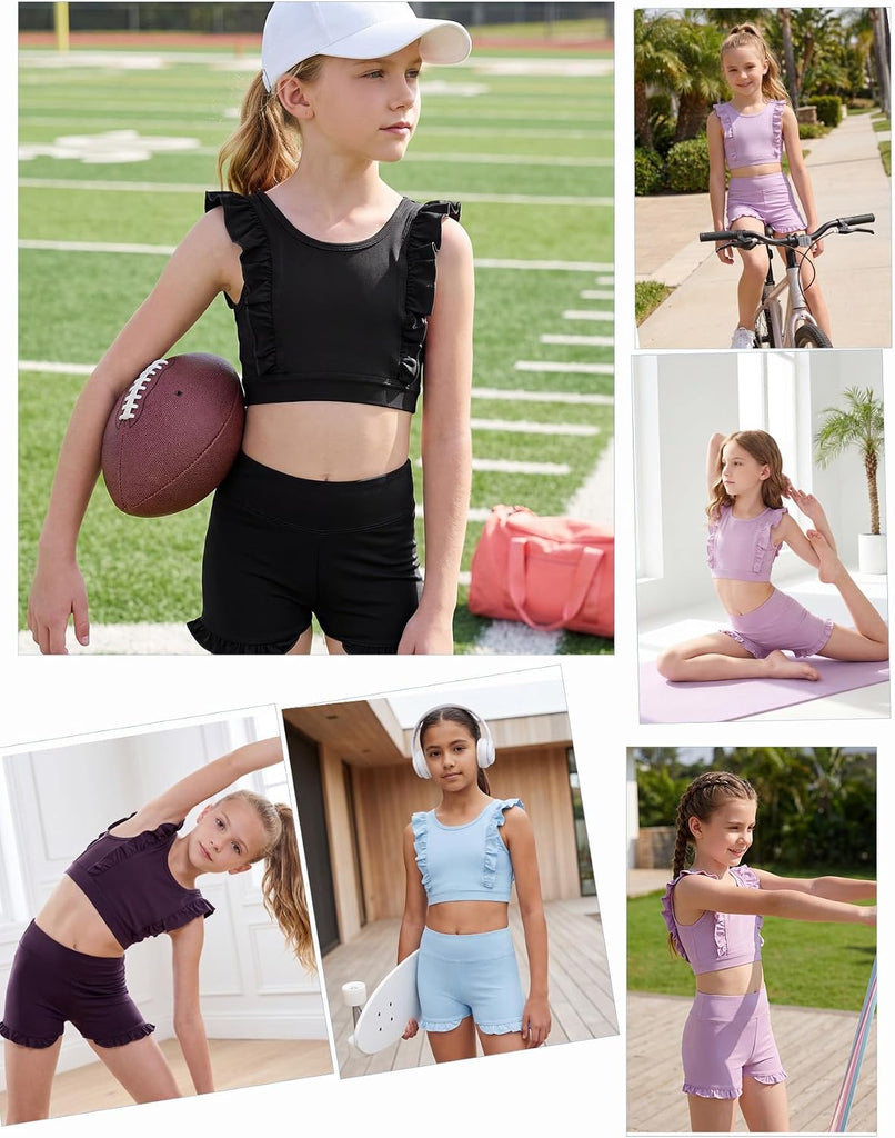 Girls 2 Piece Athletic Sets Kids Sports Bra & Shorts Dance Outfits
