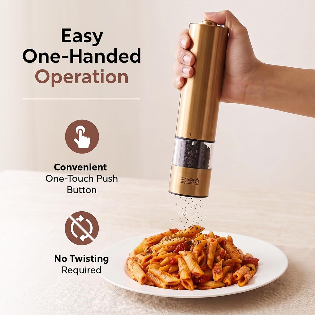 Electric Gold Salt or Pepper Grinder - Battery-Operated Pepper Mill