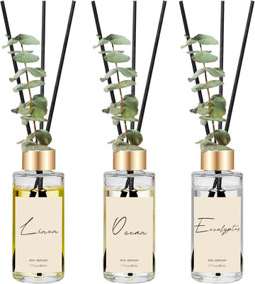 Reed Diffuser, Eucalyptus, Linen, Ocean Oil Diffusers with Sticks - Set of 3