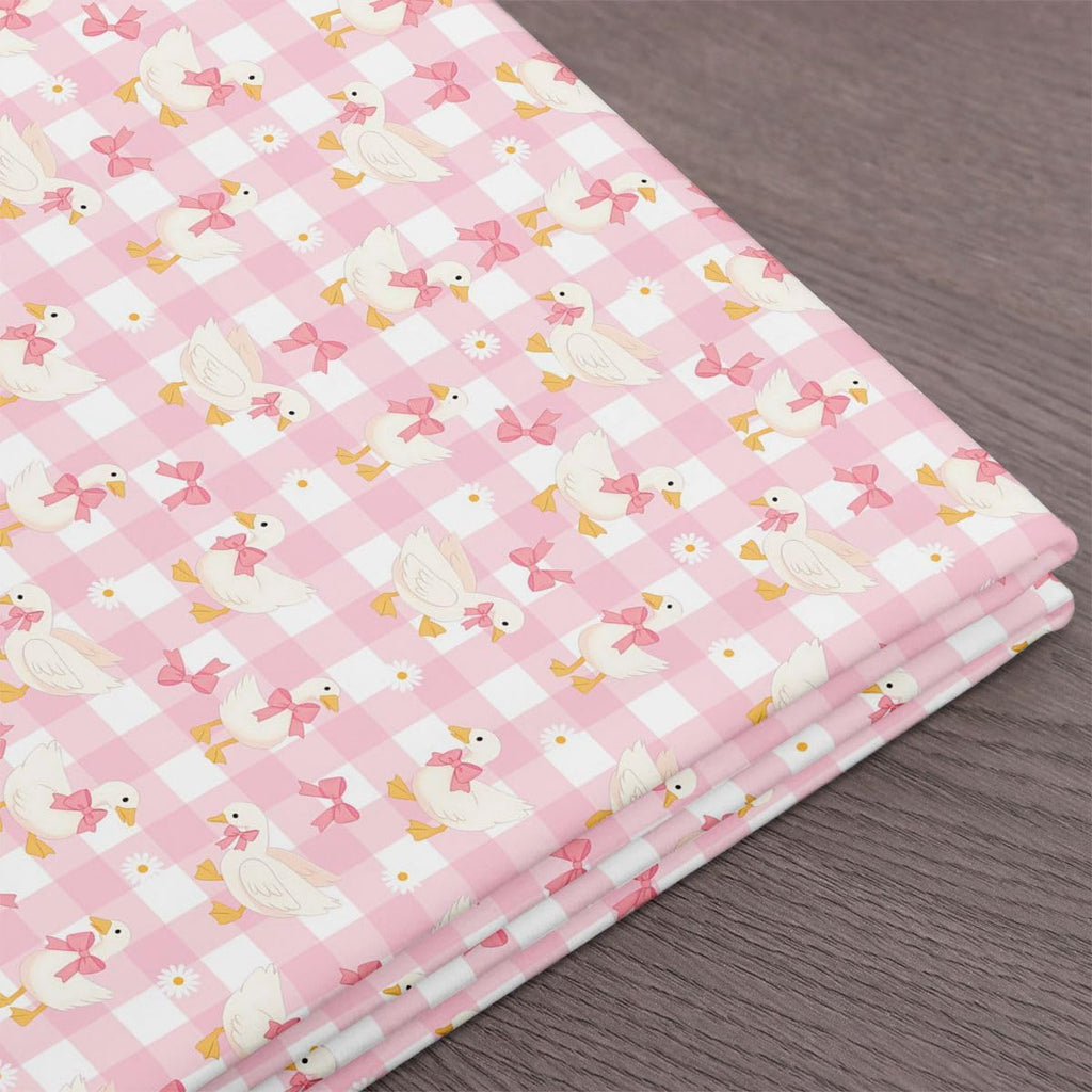 Lovely Goose Fabric by The Yard, Cartoon Butterfly Bowknot Floral Soft Polyester Fabric, Geometric Grid No Stretch