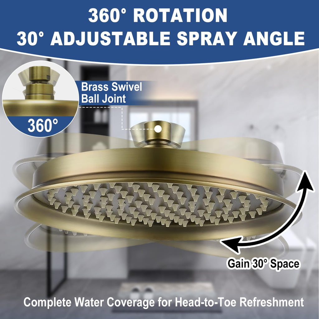Antique Brass Finish Rain Shower Head, 9 Inch Round Rainfall Showerhead Made of 304 Stainless Steel Vintage High
