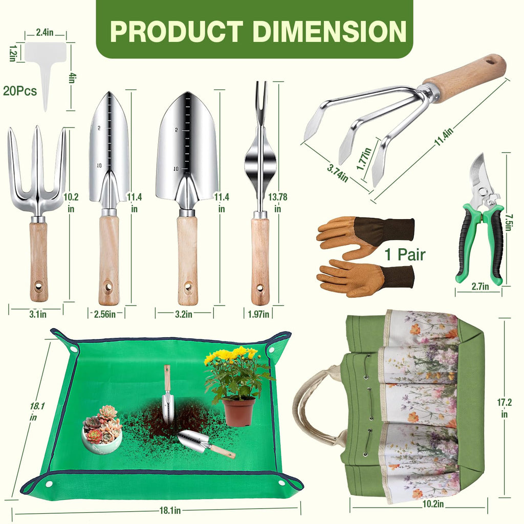 Gardening Tools Set for Women 29Pcs Heavy Duty Garden Hand Tools Set with Floral Tote Bag Rust-Proof Garden Tool Kit