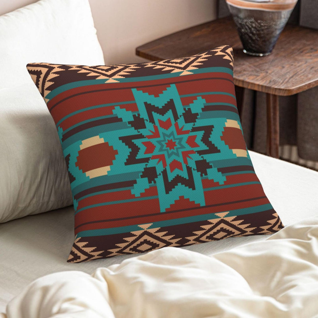 Aztec Throw Pillow Covers 18x18 Set of 2 Western Southwest Rustic Turquoise Pillows Cover Tribal Navajo Mexican