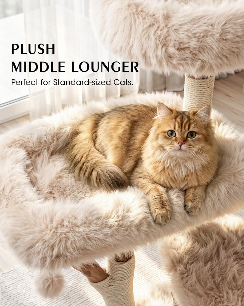 Solid Wood Cat Tree, Boho Modern Cat Tree Tower with Real Branch