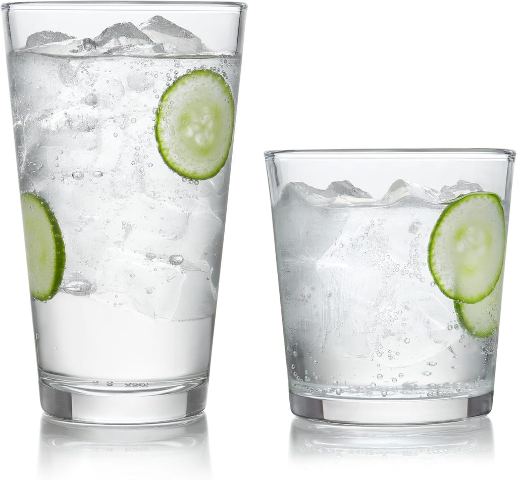 Preston Tumbler and Rocks Glass Cups Set, All Purpose Everyday Drinking Glasses Set of 16, Glassware Drinking Glasses