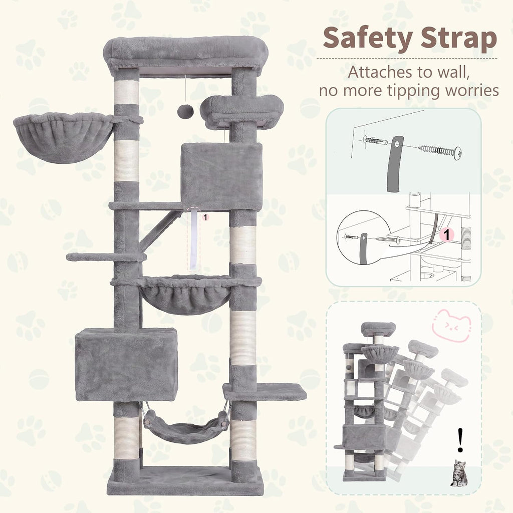 Cat Tree, 71-Inch-Tall Tower for Indoor Cats with 2 Perches