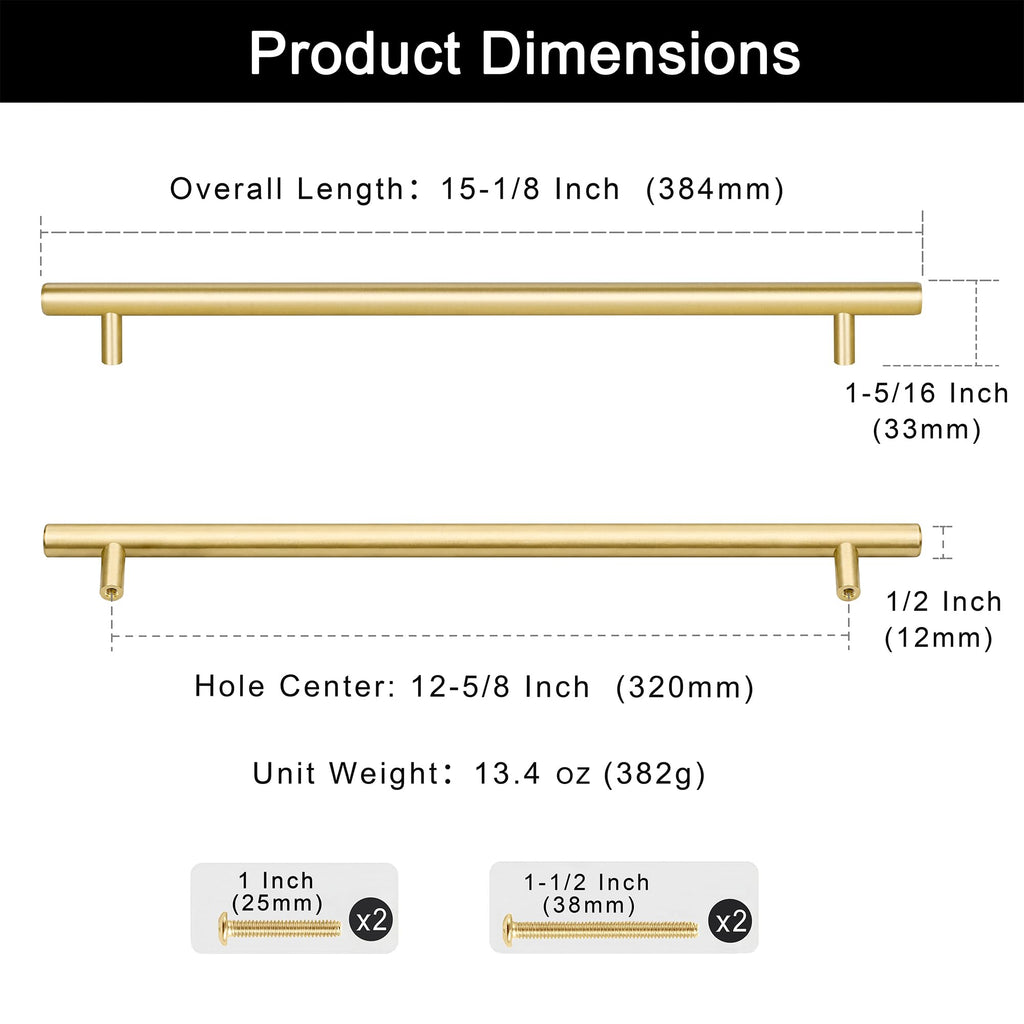 Solid Brass Long Cabinet Pulls,Gold Drawer Pulls,12-5/8