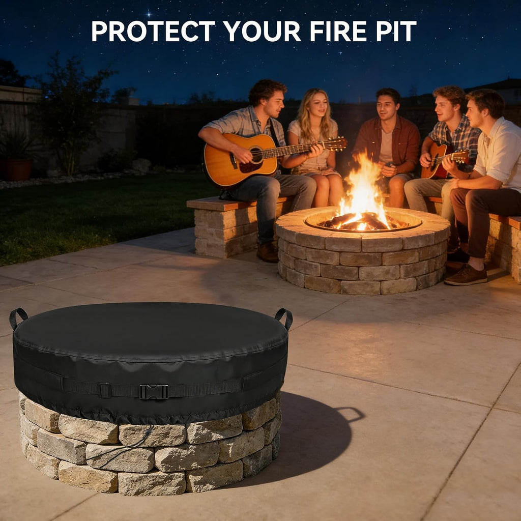 Fire Pit Cover Round, 32-35 Inch Outdoor Firepit Covers *9In