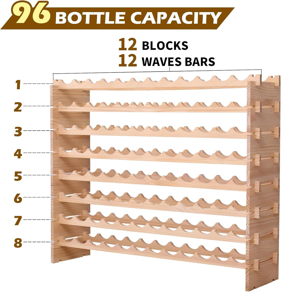 Wooden Stackable Storage Modular Wine Rack cabinet-96bottle Freestanding for Floor Wine Rack