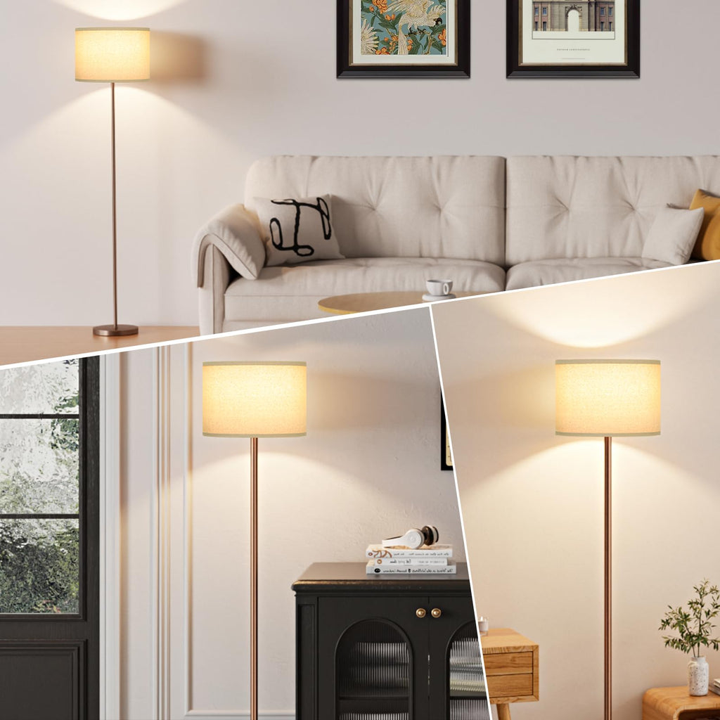 60'' Modern Floor Lamp with Shade, Tall Lamps, Beige Shade with Brown Pole(Without Bulb)