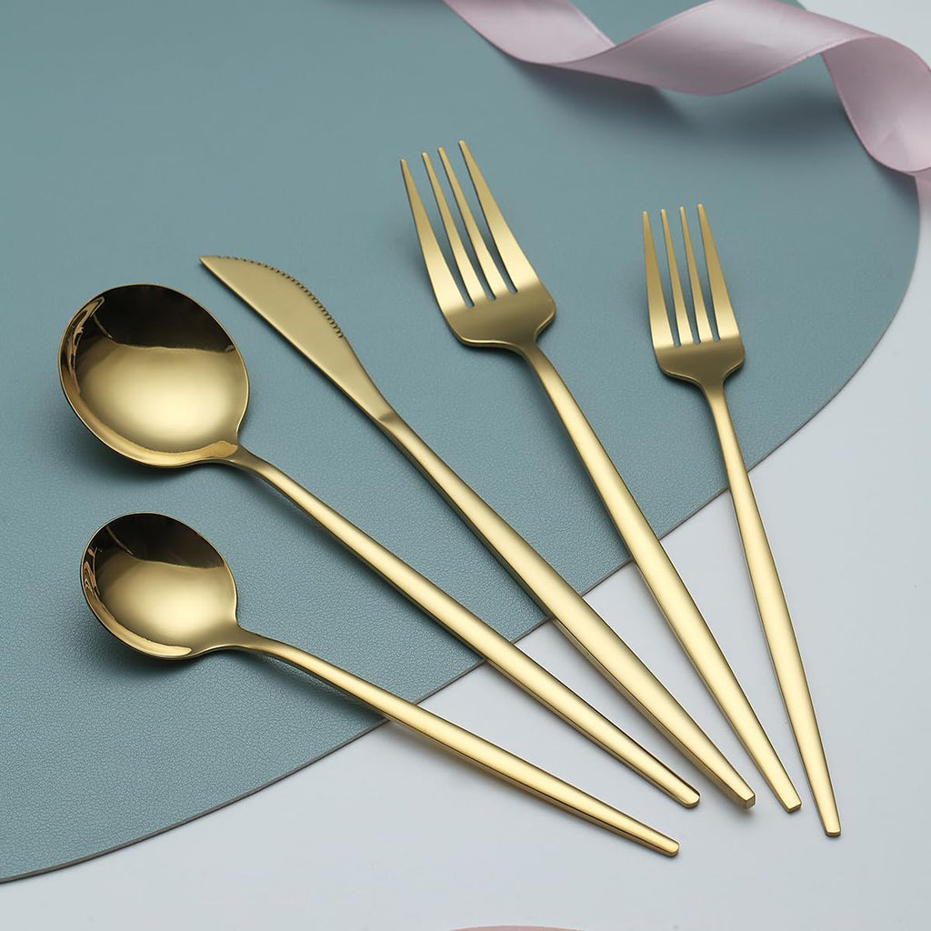 Gold Silverware Set 60 Piece Service for 12, Titanium Gold Plated Stainless Steel Flatware Set, Knives Forks Spoons
