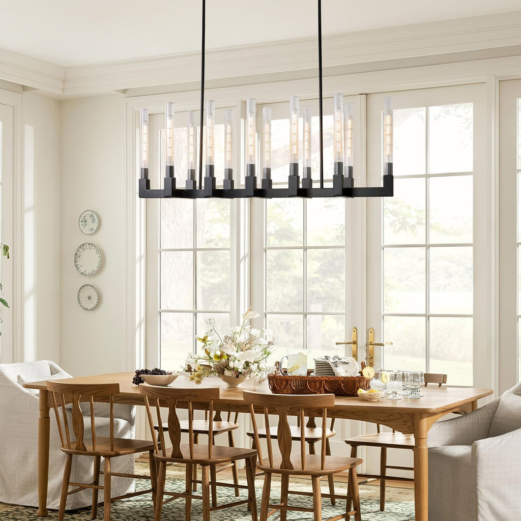 Black Farmhouse Dining Room Chandelier,Modern Linear Rectangle Chandelier