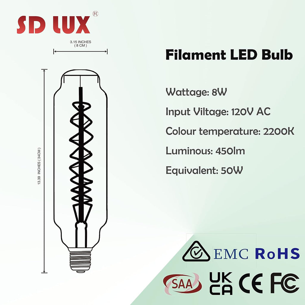 TT80 Large LED Edison Light Bulbs Dimmable 8W 450lm E26 2200K, 1PC