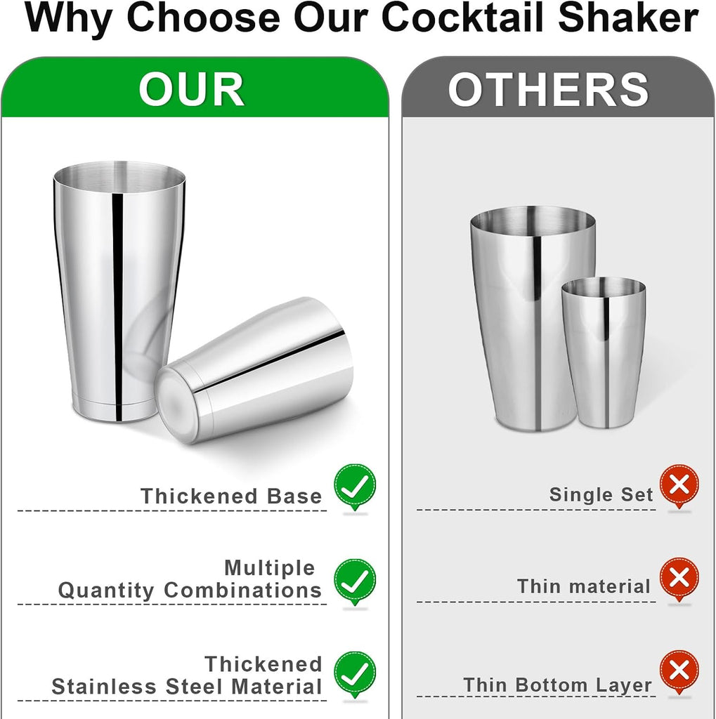 Cocktail Shaker Boston Shaker Set Professional Bartender Kit Bar Stainless Steel Drink Shaker Bartending - Set of 8