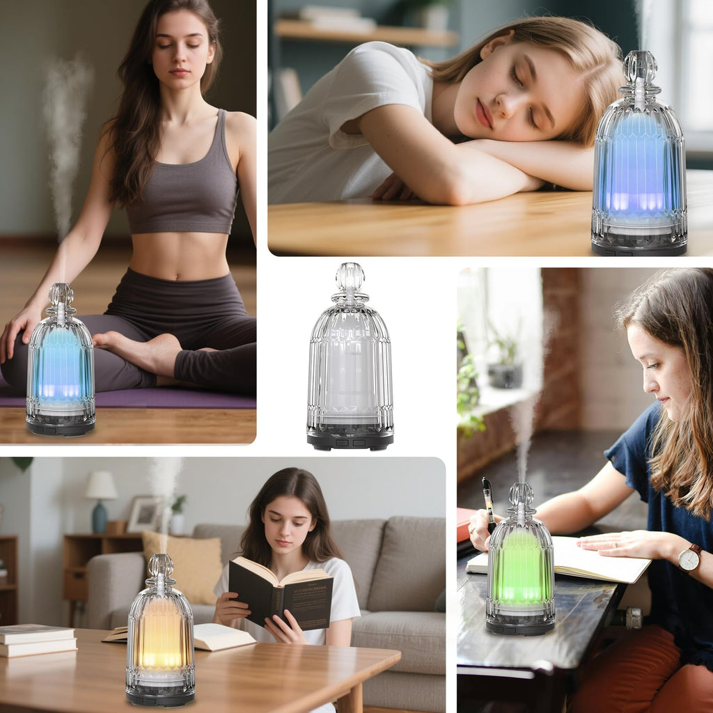 Glass Essential Oil Diffuser, Ultrasonic Aroma Diffuser Glass Cover & Plastic Reservoir with 7 LED Color Changing