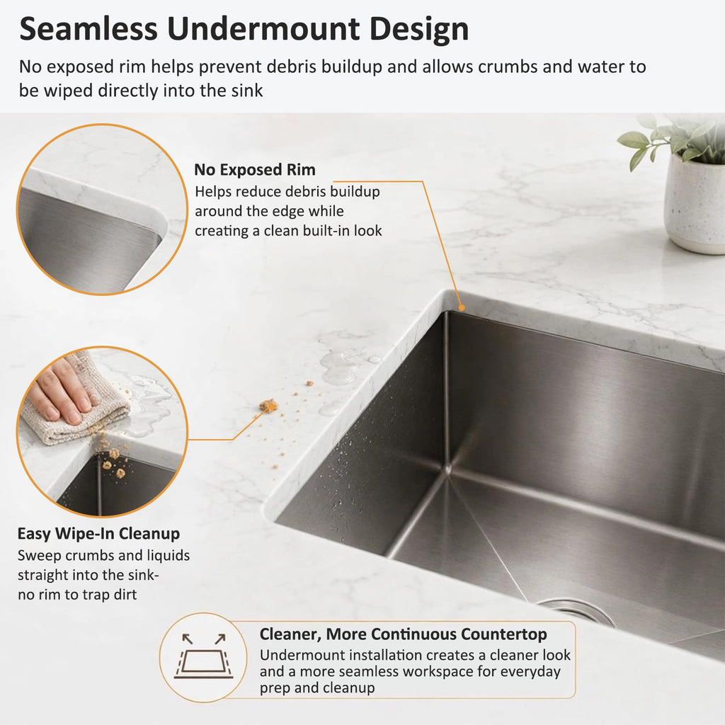 30 Inch Undermount Kitchen Sink, 30x18 Undermount Kitchen Sink, Single Bowl Undermount Sink, 18 Gauge 304 Stainless